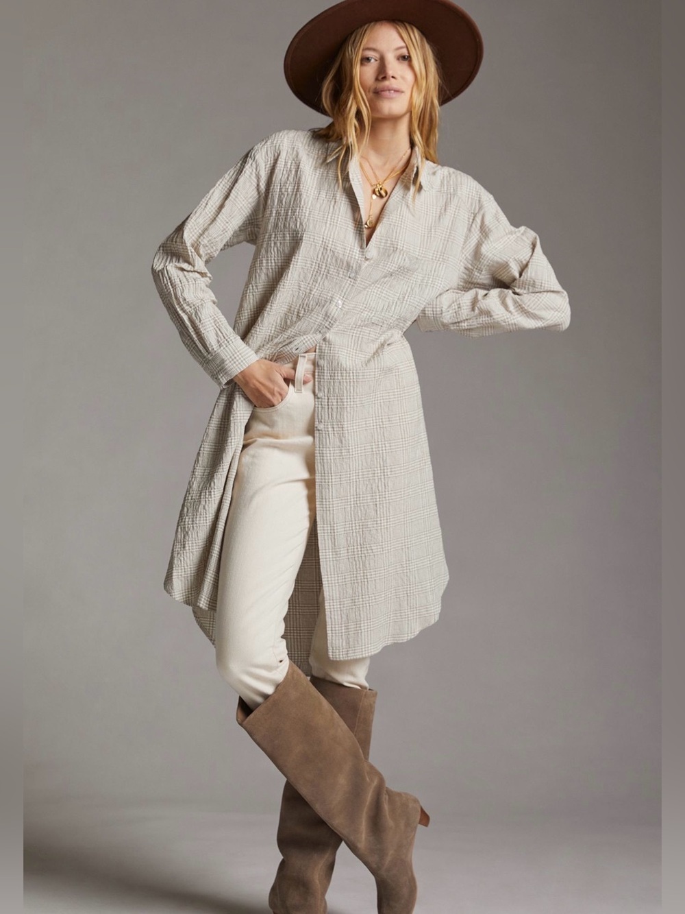 Antropologie Maeve Neutral Pattern Maxi Tunic Buttondown XS